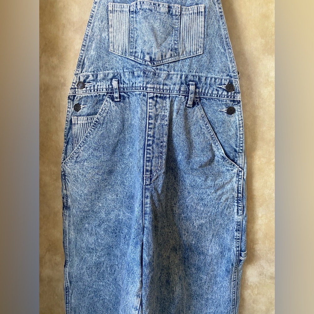 Abigail Aldrich Acid Wash Denim Overalls Vintage 80s 90s Raw Hem Carpenter Med - Picture 3 of 10